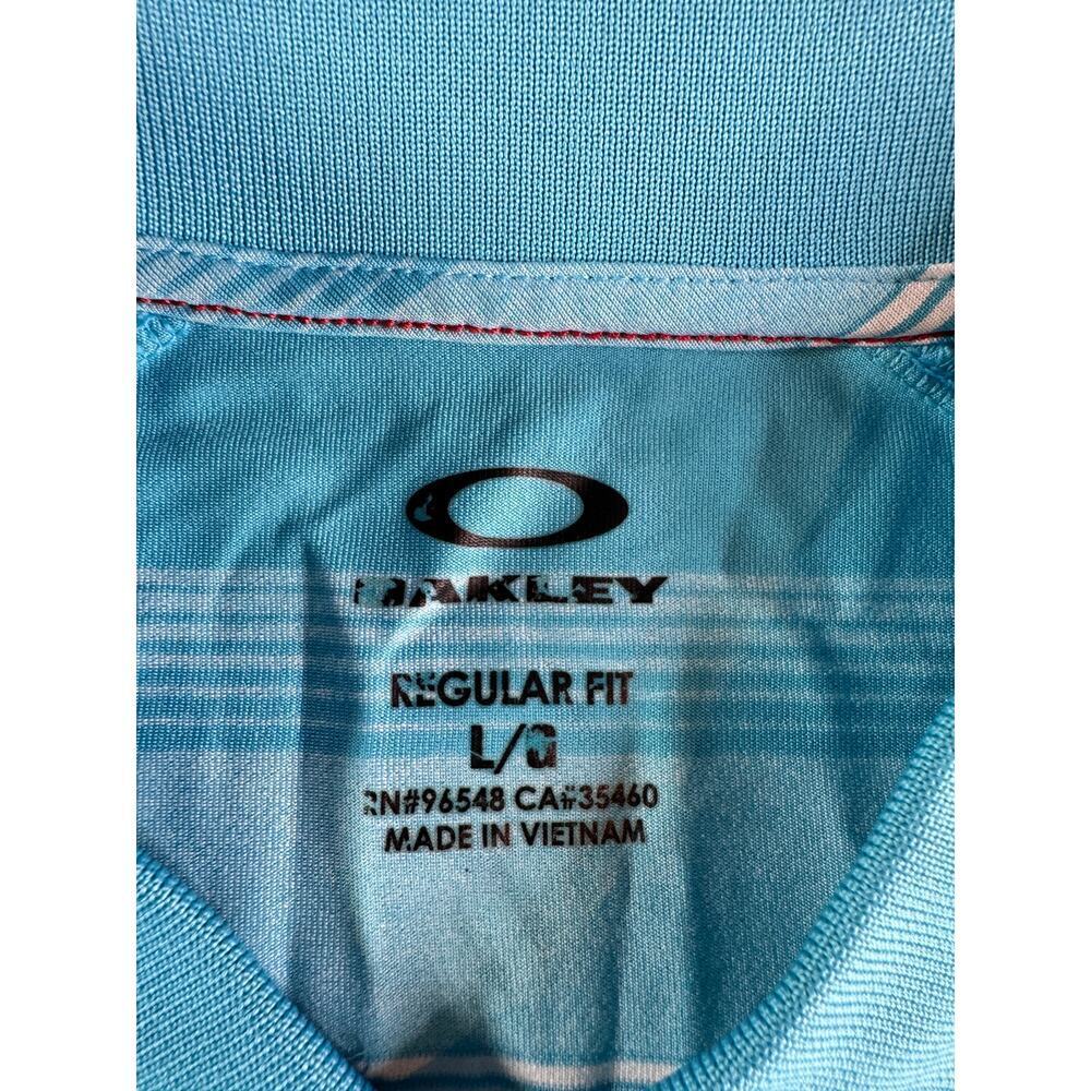 Oakley Polo Shirt Men’s Large Blue Striped Golf Performance Regular Fit SS - Picture 3 of 8